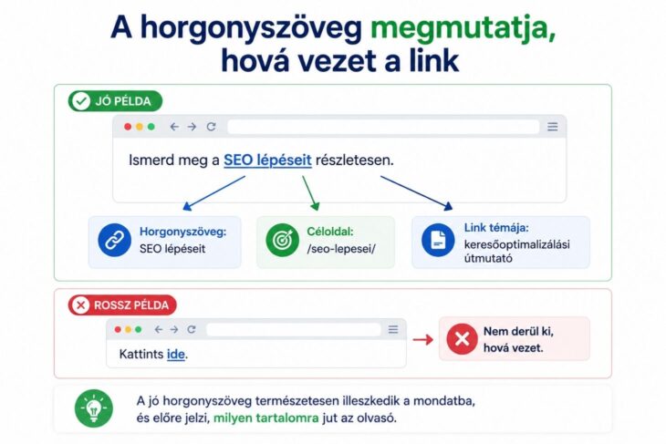 A horgonyszöveg és a link céloldalának bemutatása jó és rossz példával