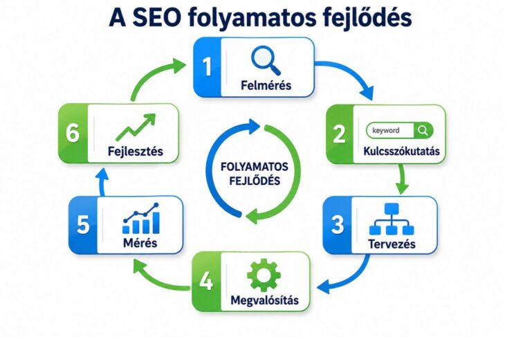 A SEO folyamatának hat egymásra épülő lépése